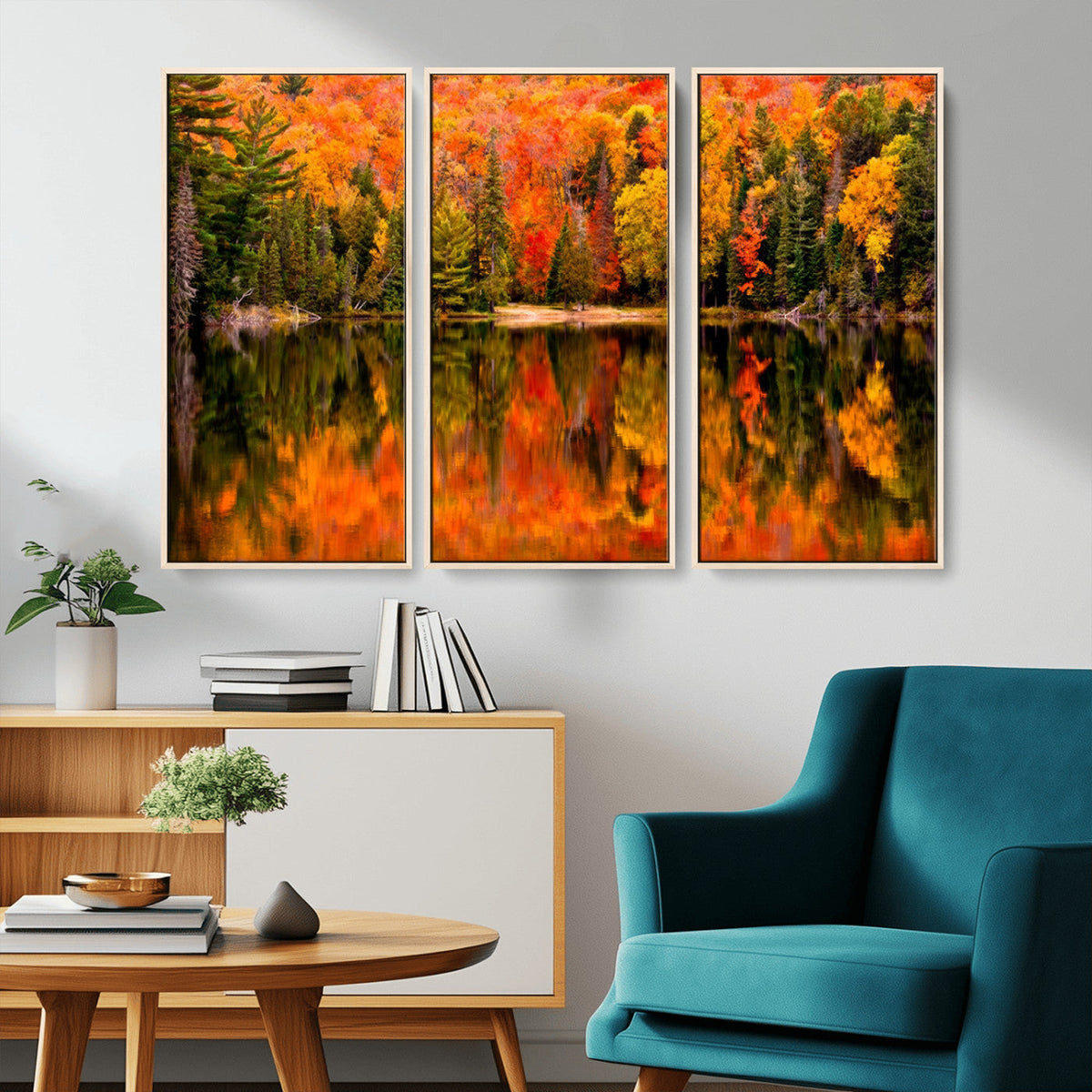 Forest Reflection Art | Autumn Forest Reflection Wall Art | Triptych Canvas Print