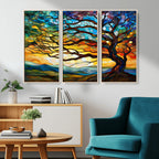 Vibrant Mosaic Tree of Life Wall Art, Stained Glass Style Canvas Print