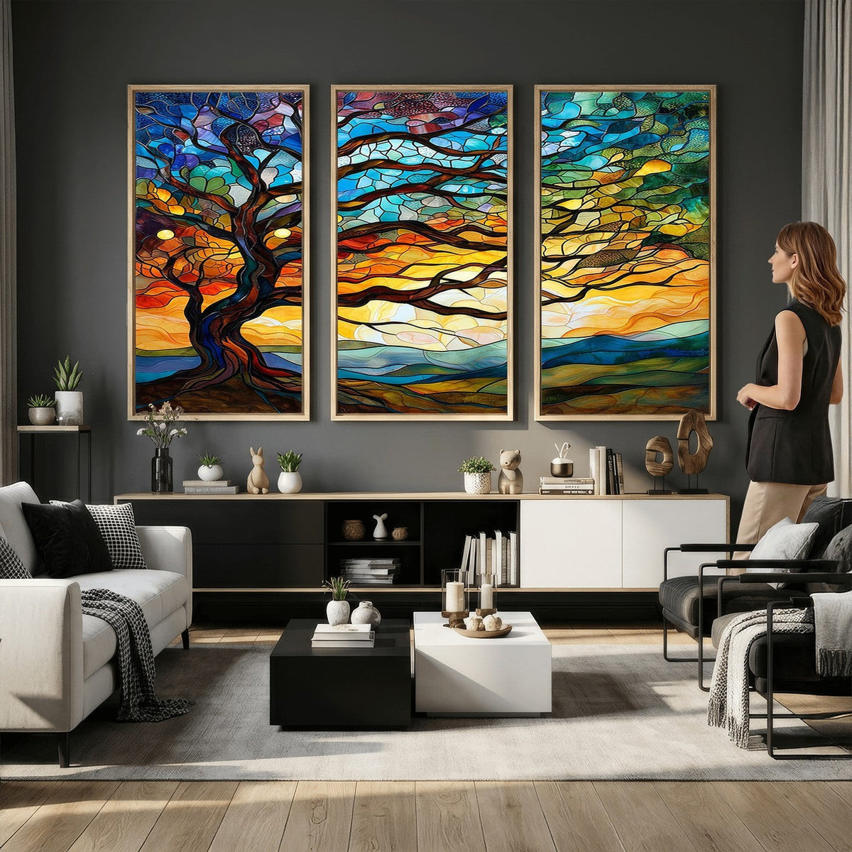 Mosaic Tree Wall Art | Ready to Hang Stained Glass Style Canvas Print