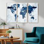 Modern Blue World Map Canvas Print | Elegant Travel Map Wall Art for Home Office
