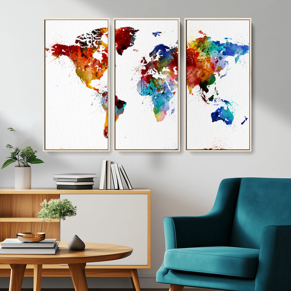 Colorful World Map Canvas Wall Art Print, Contemporary Global Map Artwork