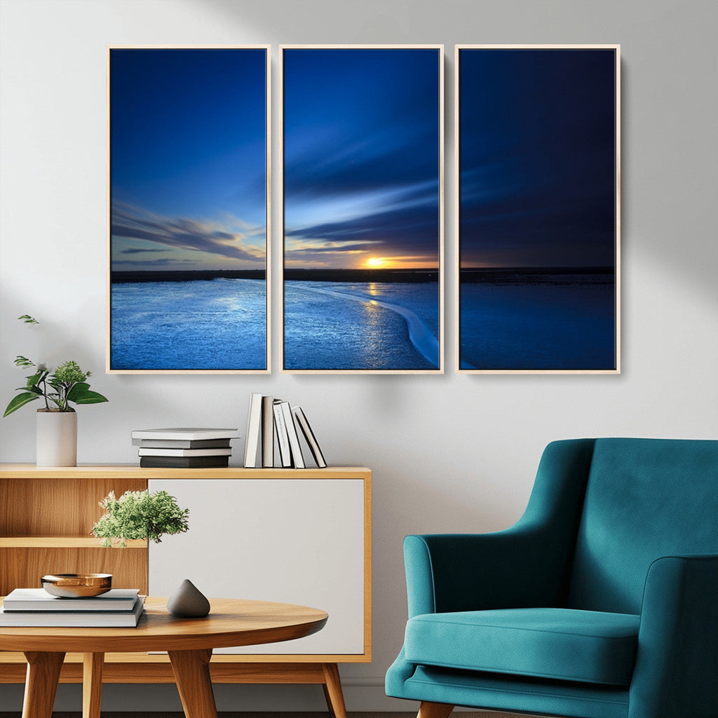 Blue Sunset Ocean Canvas Wall Art Print | Serene Coastal Horizon
