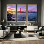Golden Gate Bridge Wall Art Canvas Print, Framed San Francisco Sunset Landmark
