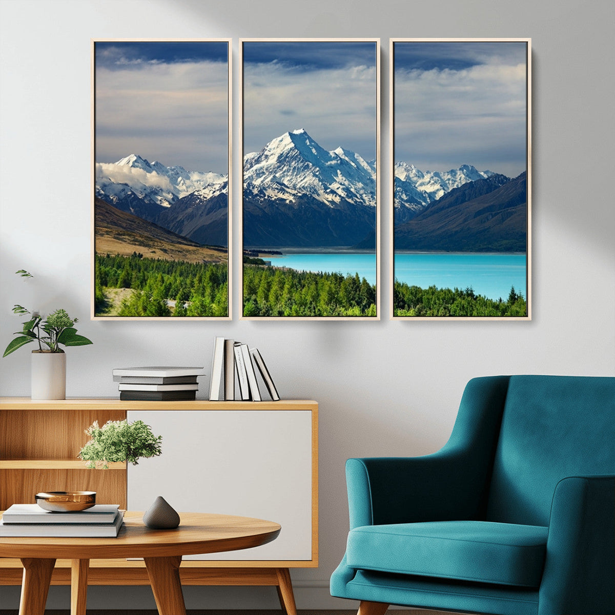 Mount Cook and Lake Pukaki Canvas Wall Art Print | Majestic Snow Capped Peaks
