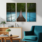 Suspension Bridge Over River Canvas Art | 3-Panel Nature Wall Art