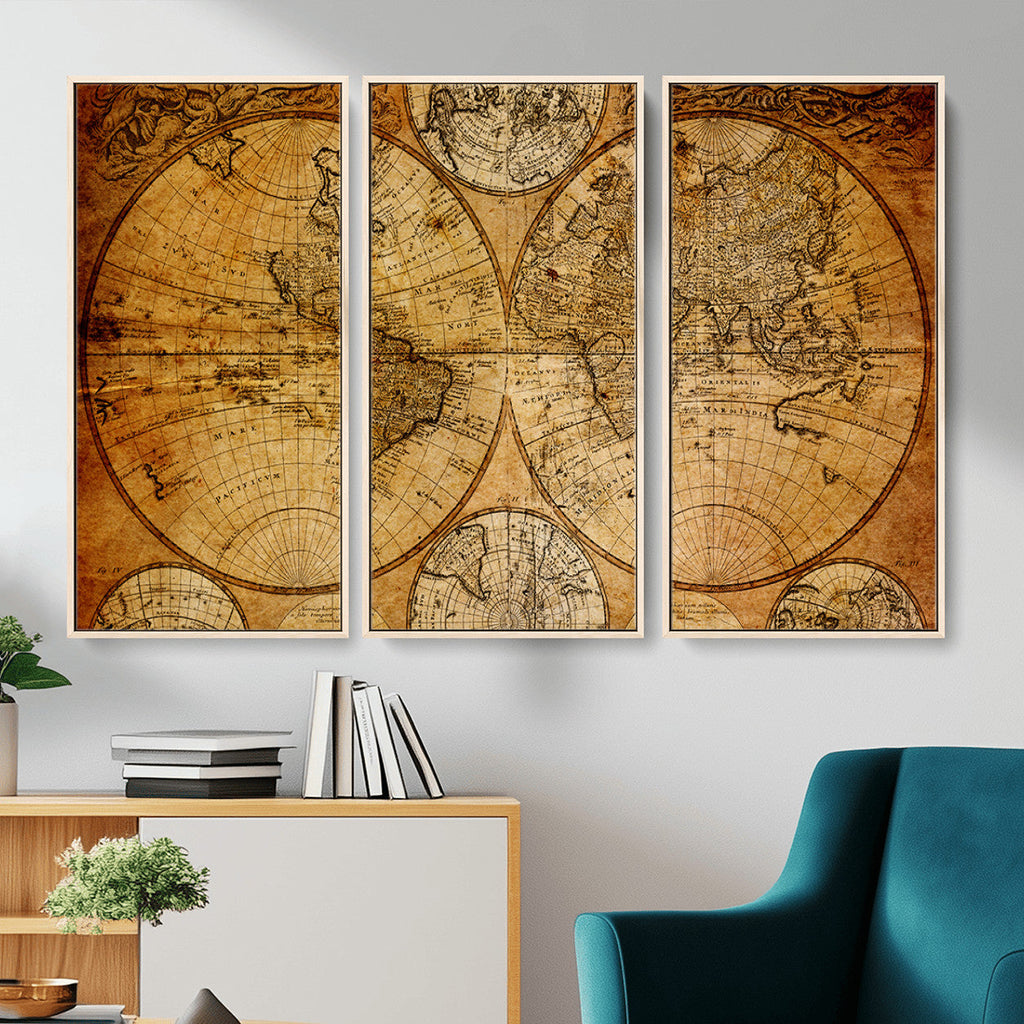 Vintage World Map Canvas Print | Antique Push Pin Travel Map