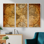 Vintage World Map Canvas Print | Antique Push Pin Travel Map