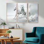Large Wall Art Canvas Print, Beautiful Running White Horses