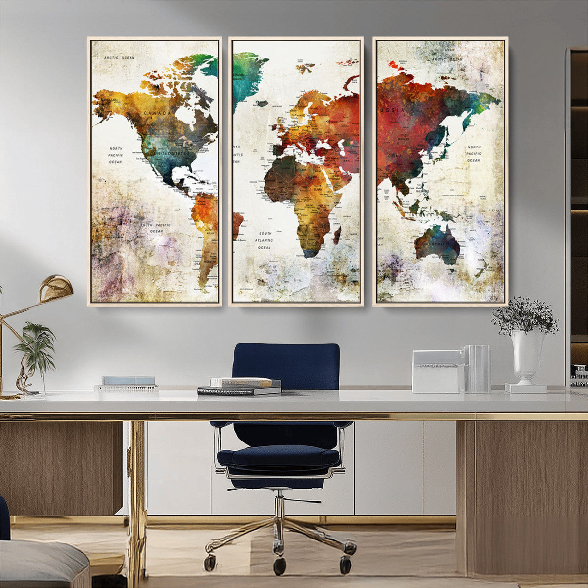 Watercolor World Map Canvas Print | Framed Travel Map Wall Art for Couples