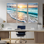 Sunset Beach Waves Canvas Wall Art | Ocean Sunset Coastal Print