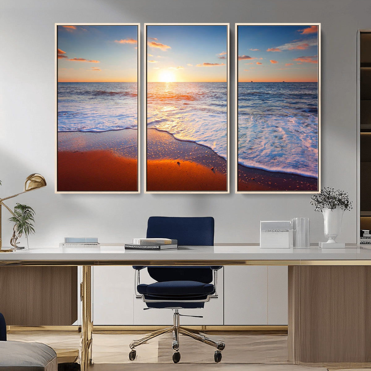 Ocean Beach Wall Art, Coastal Sunset Tropical Island Seascape Canvas Print