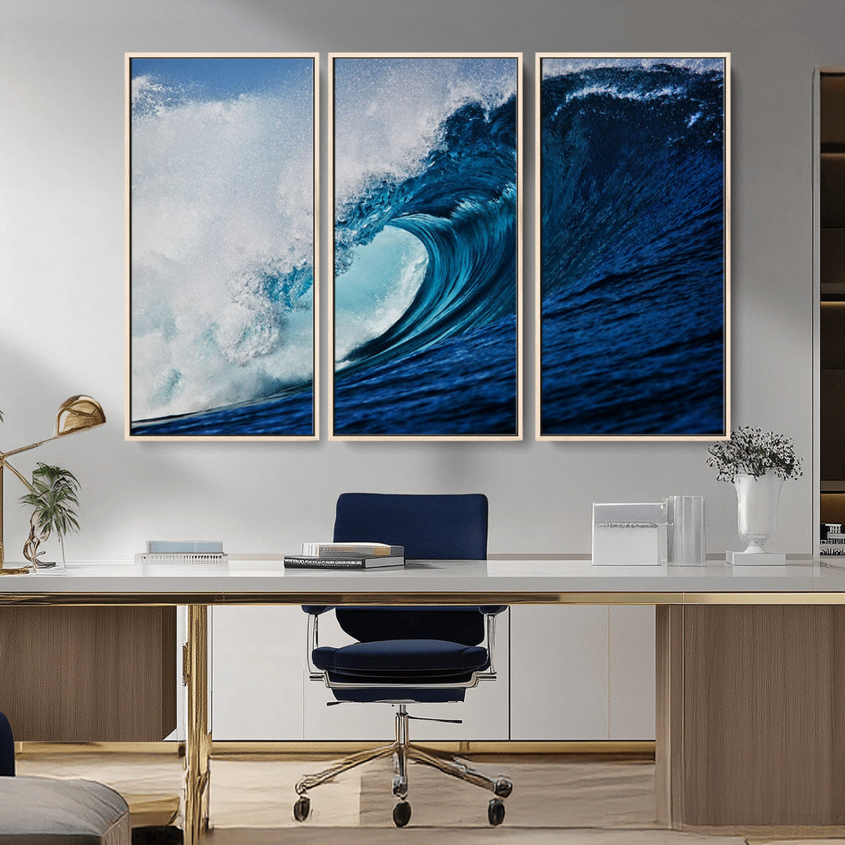 Ocean Wave at Sunset Canvas Art, Large Wall Print of Vibrant Water Waves