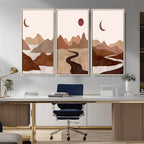 Boho Wall Art Canvas Print Set | Mid-Century Bohemian Wall Artwork, Boho Neutral