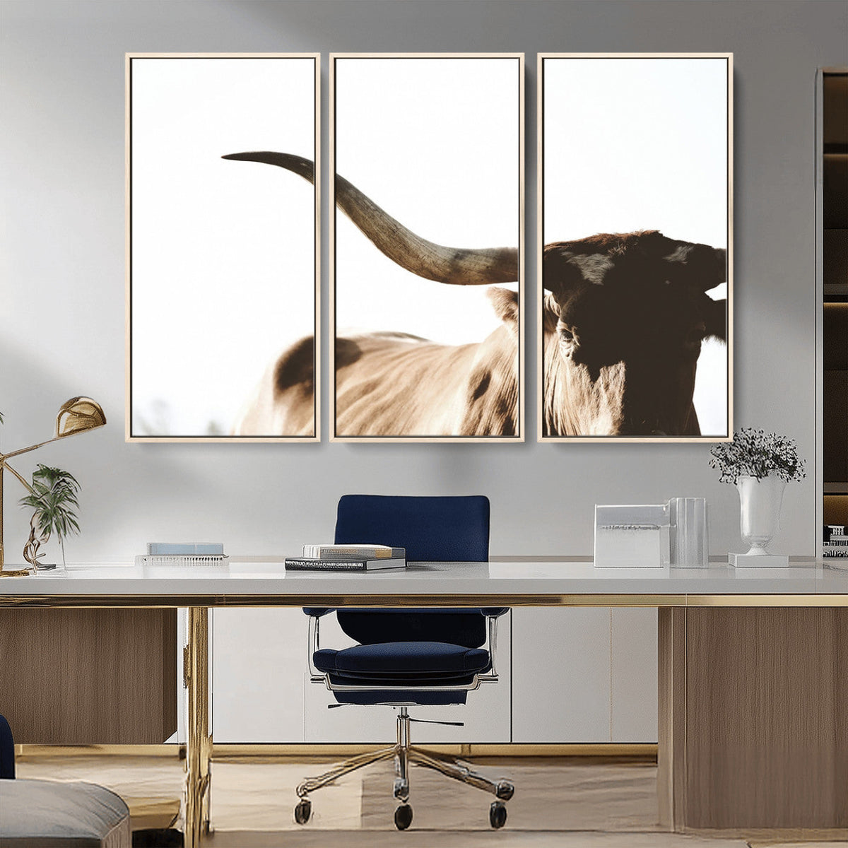Texas Longhorn Wall Art Canvas Print, 3-Panel