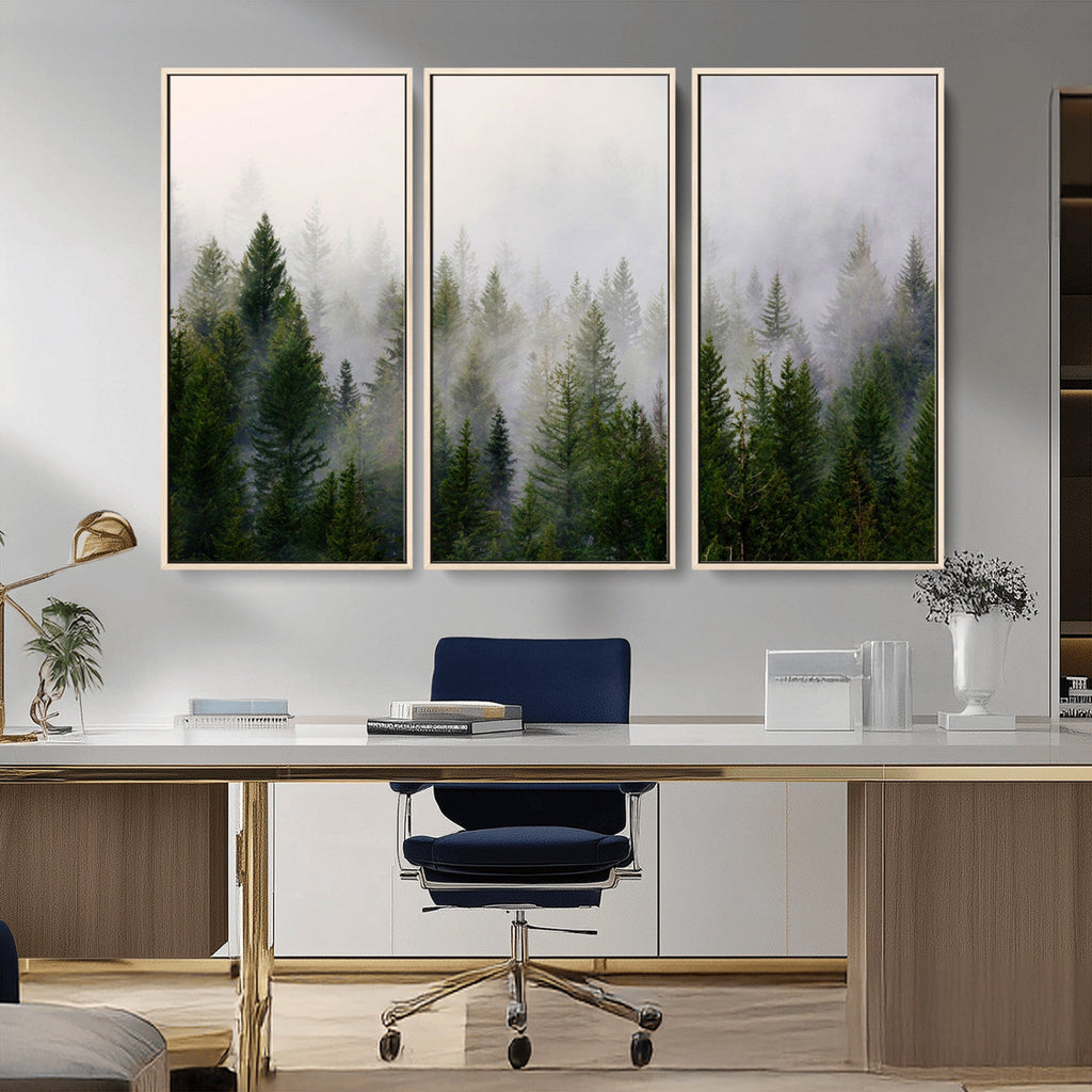 Forest Wall Art Canvas Print | Foggy Forest Wall Art | Pine Wood Forest Print