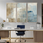 Abstract Blue and Beige Wall Art, Modern Minimalist Canvas Print Set
