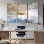 Blue Multi Panel Abstract Wall Art Canvas, Abstract Blue and Gold Canvas Print