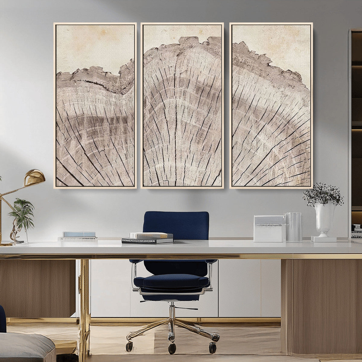 Tree Ring Wall Art Triptych, Rustic Wood Ring Canvas Print