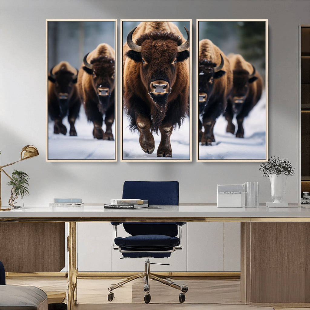 Buffalo Wall Art Canvas Print, American Bison Herd Wall Art