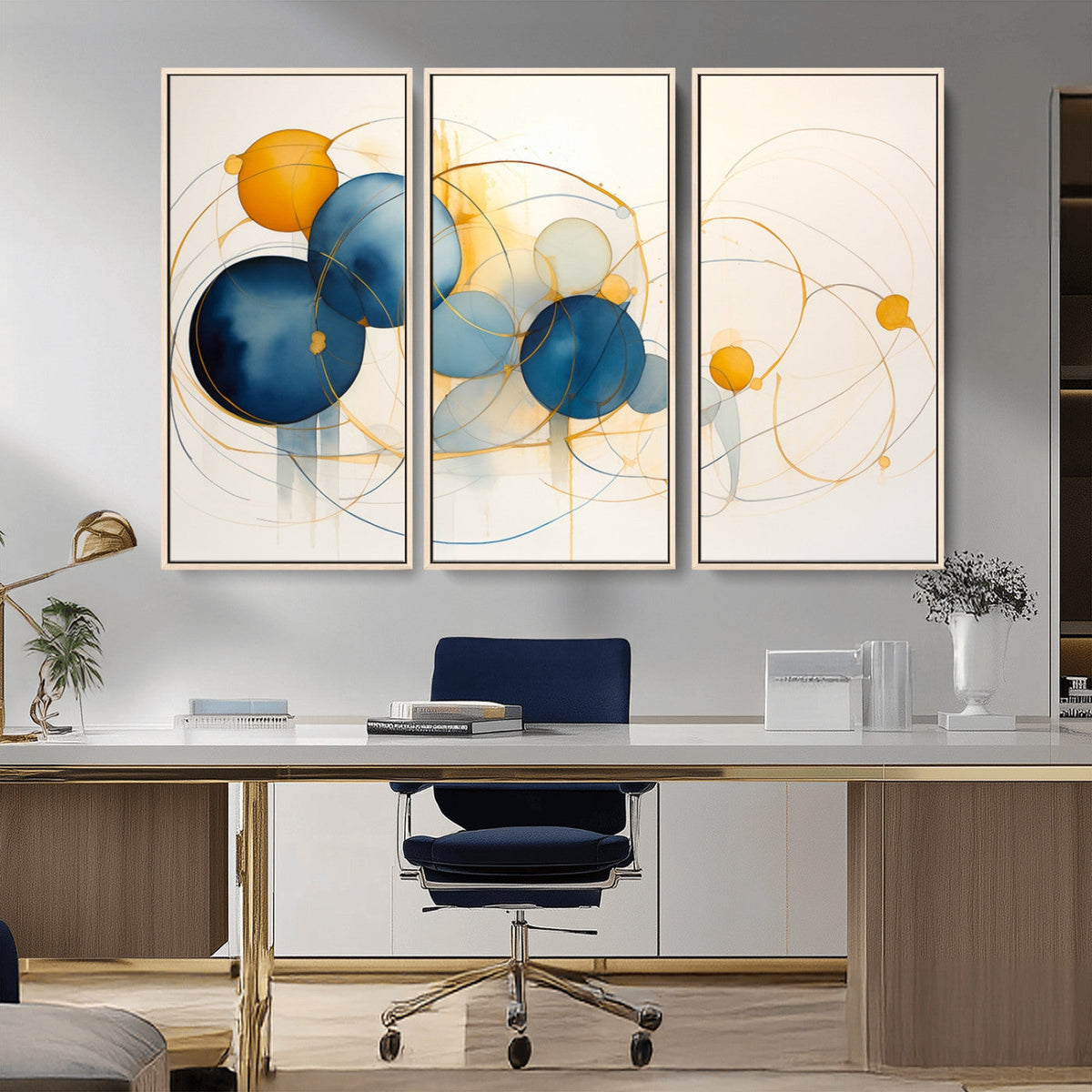 Geometric Blue Orange Abstract Wall Art Canvas, Geometric Blue Orange Canvas Print