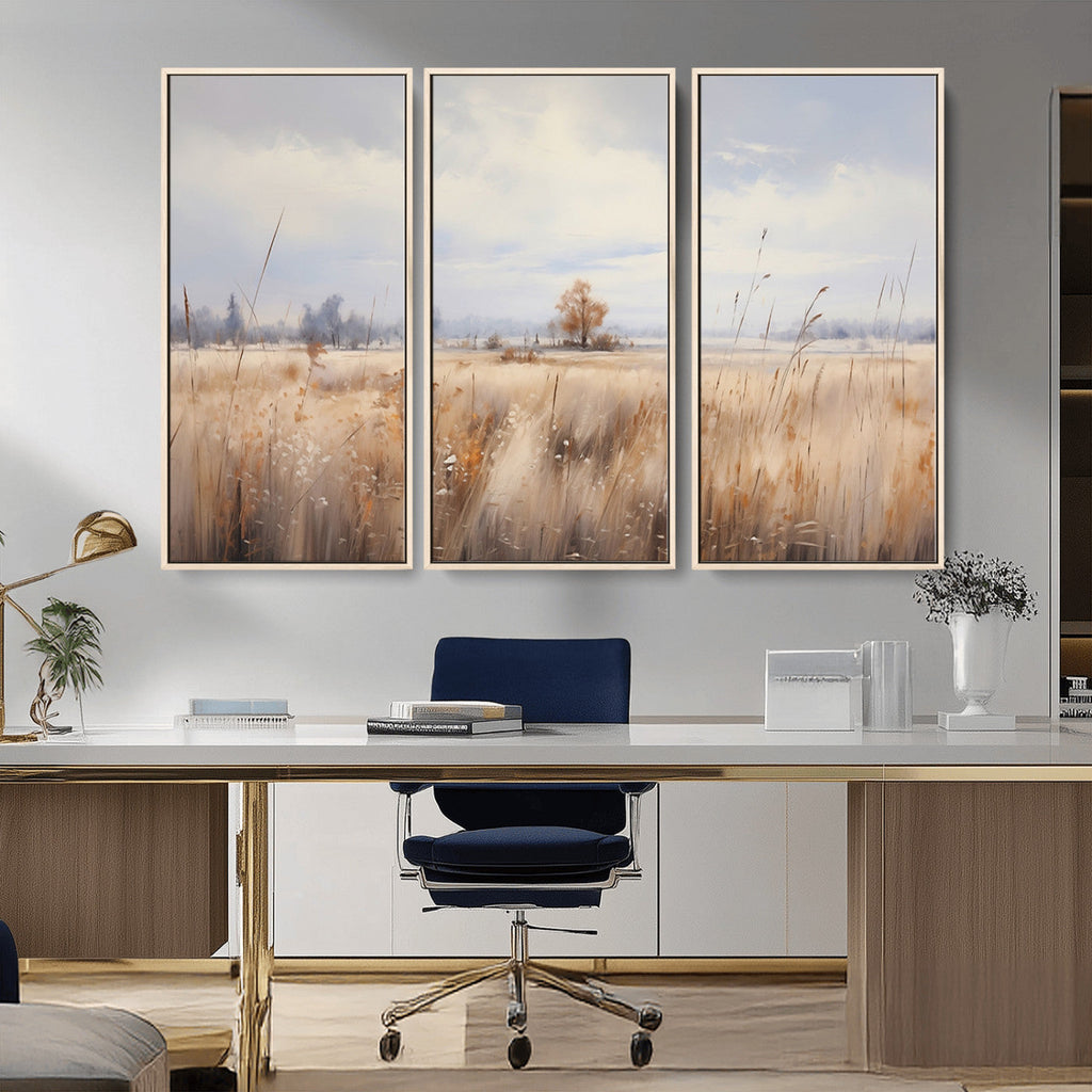 Golden Fields Wall Art Print Canvas | Serene Minimalist Landscape for Farmhouse Decor