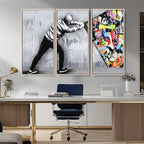 Banksy Art Behind the Curtain Street Wall Art Canvas Print | Urban Graffiti Style Wall Decor