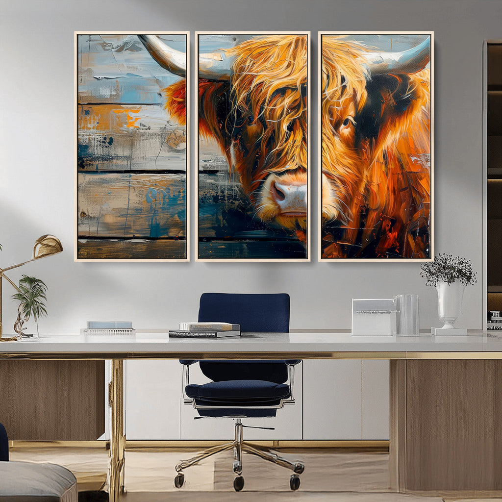 Highland Cow Abstract Canvas Wall Art, Bold Farmhouse Decor