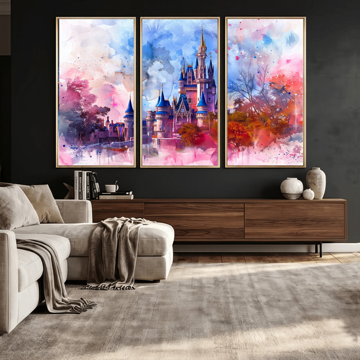 Disney Wall Art: Dreamy Watercolor Cinderella Castle Canvas Print