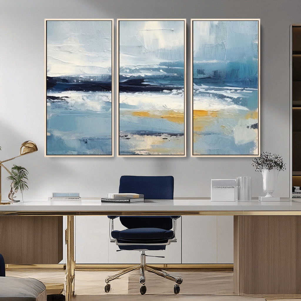 Abstract Ocean Canvas Wall Art - Coastal Blue and Gold