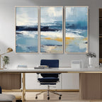 Abstract Ocean Canvas Wall Art - Coastal Blue and Gold