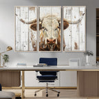 Rustic Longhorn Bull Wall Art Canvas Set