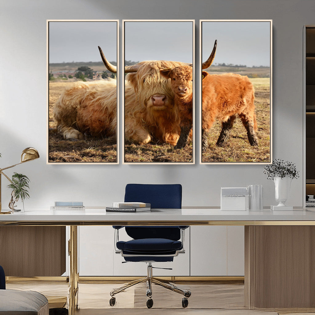 Highland Cow Canvas Wall Art Animal Print for Farm House Decor