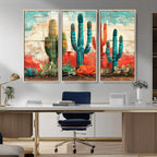 Colorful Cacti Wall Art | Framed Vibrant Succulent Canvas