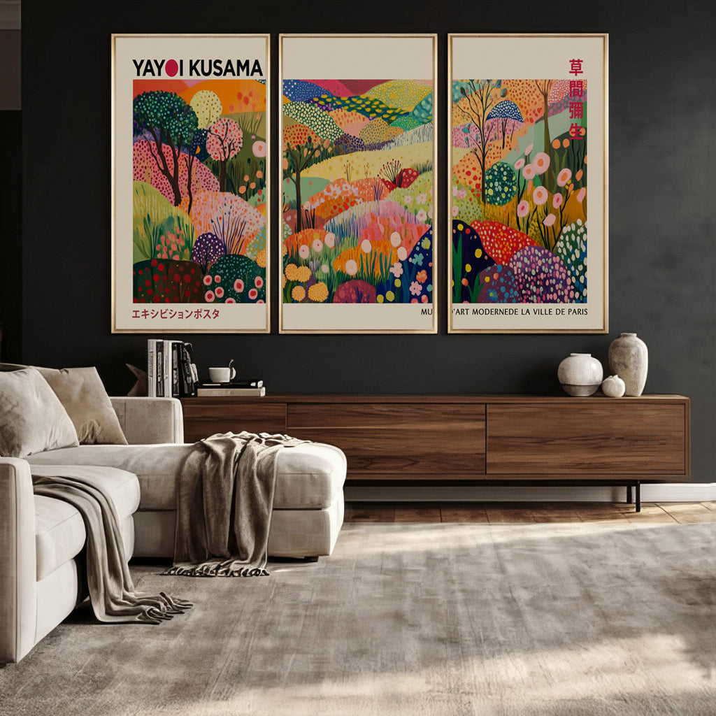 Framed Yayoi Kusama 1986 Wall Art Print | Japanese Wabi Sabi Vibrant Abstract Landscape Canvas
