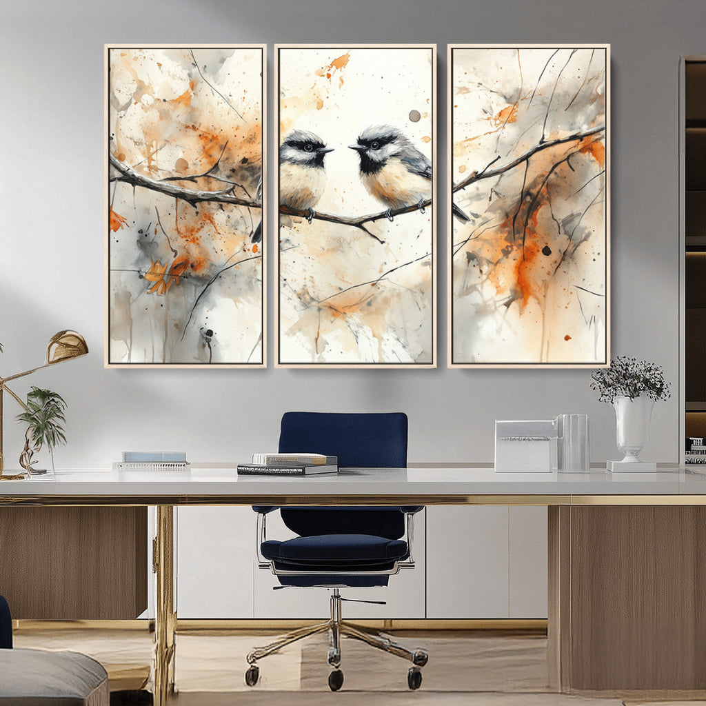 Beautiful Birds Wall Art | Framed Watercolor Branch Canvas