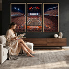 Texas Stadium Night Game Wall Art Canvas Print, Vibrant Football Fireworks Scene