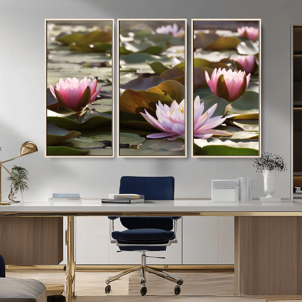 Lotus Flower Wall Art Canvas Print, Water Lily Large Wall Art for Yoga Room Decor