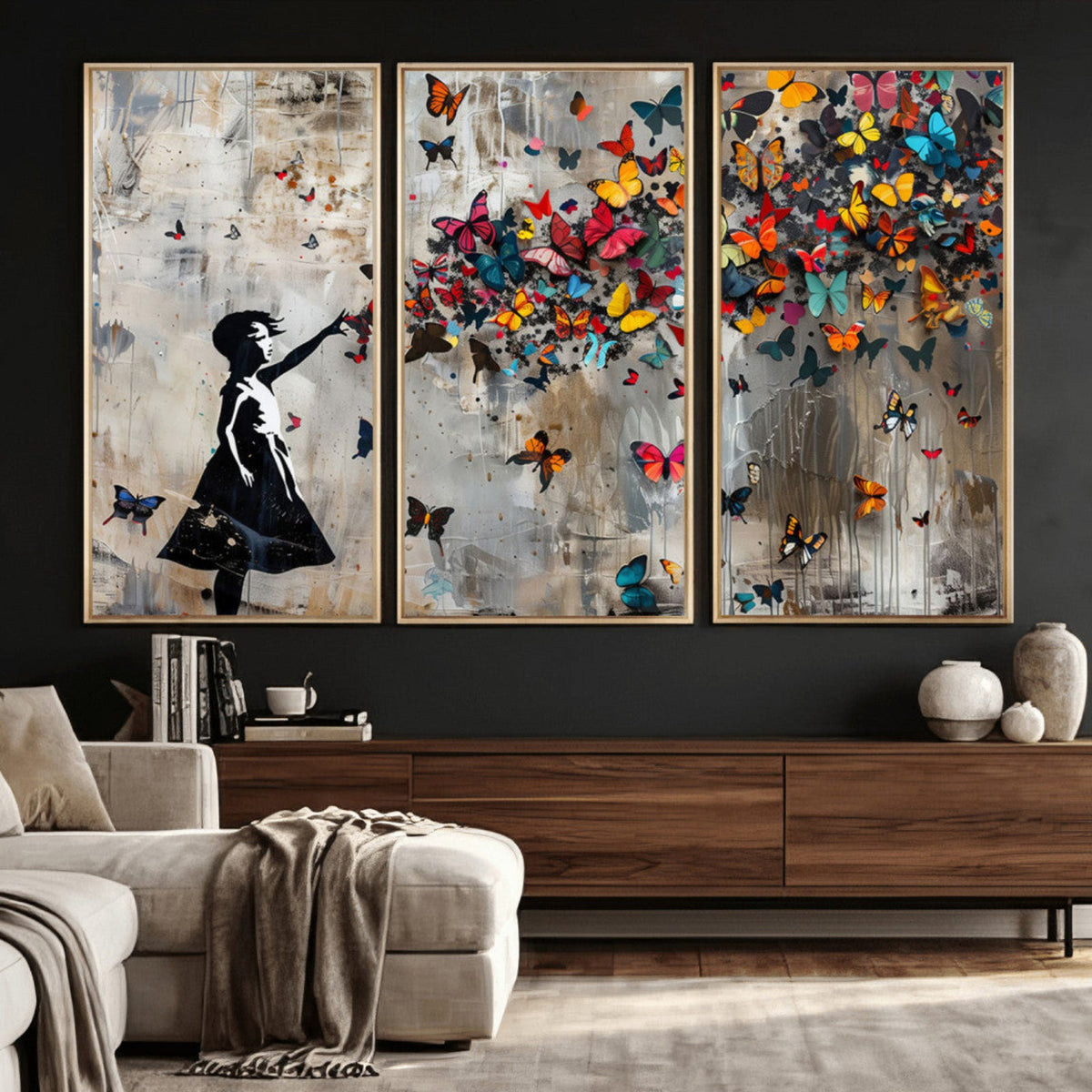 Banksy Butterfly Girl Wall Art | Modern Graffiti Canvas Print, Street Art Decor