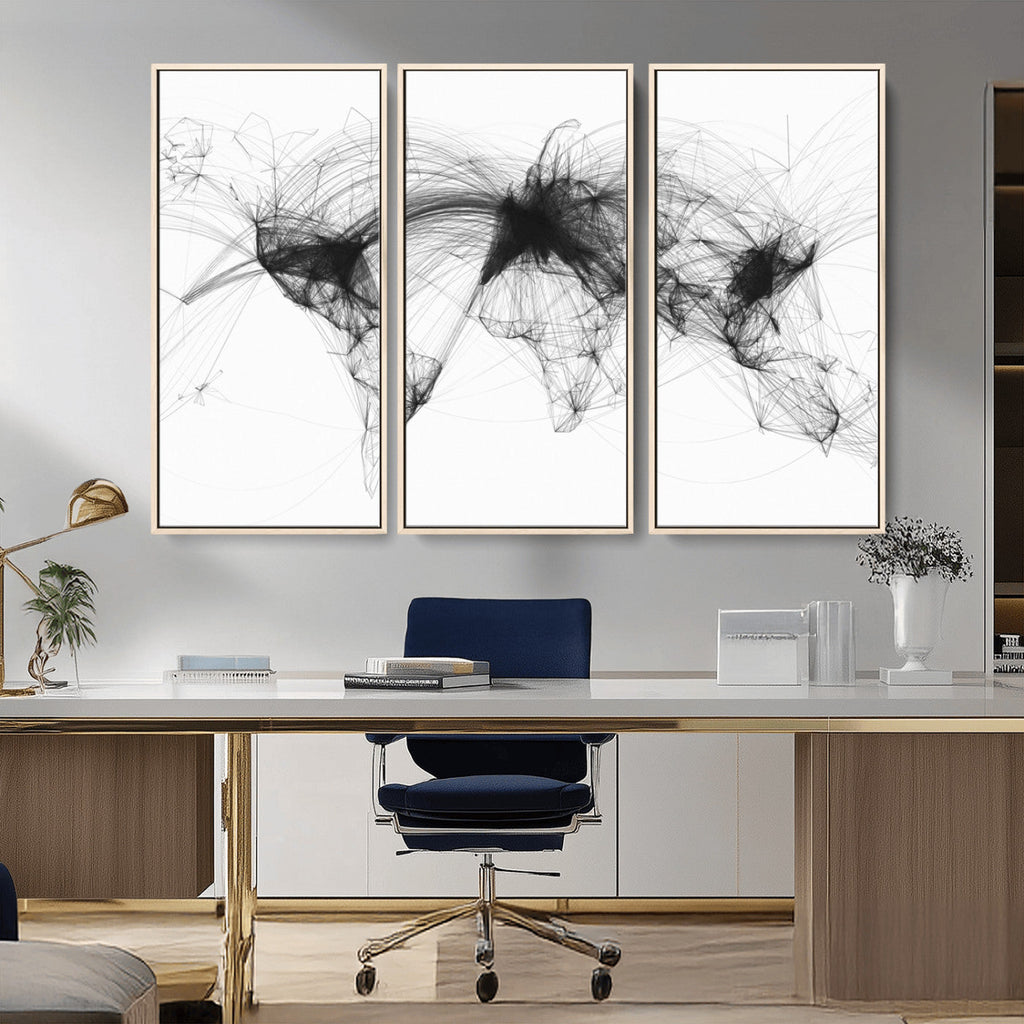 Flight Routes Air Traffic Map Canvas Wall Art, World Flight Routes Print