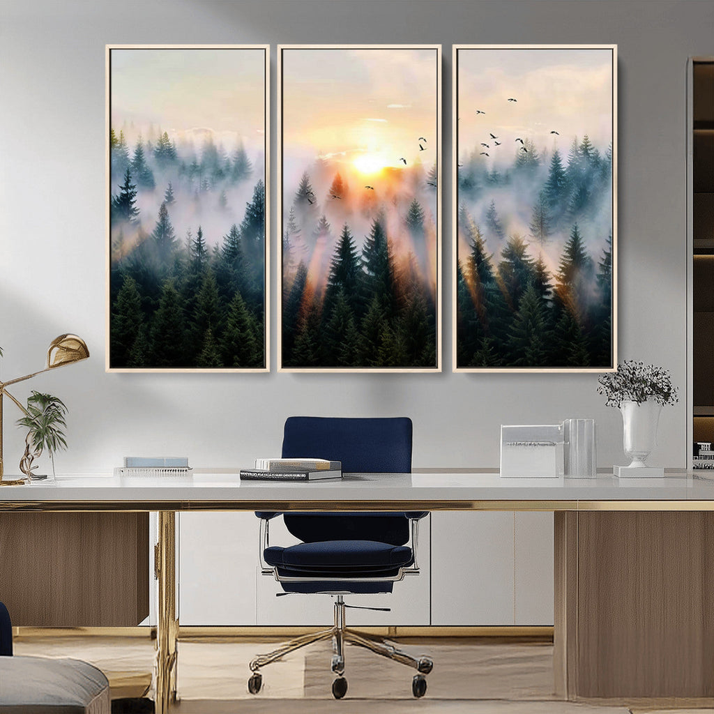 Abstract Forest Wall Art, Serene Nature Canvas Print with Misty Forest Design for Modern Home Decor