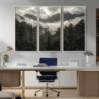 Moody Forest Wall Art | Framed Mountain Fog Canvas Artwork