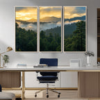 Mountain Sunrise Wall Art | Framed Pine Forest Canvas
