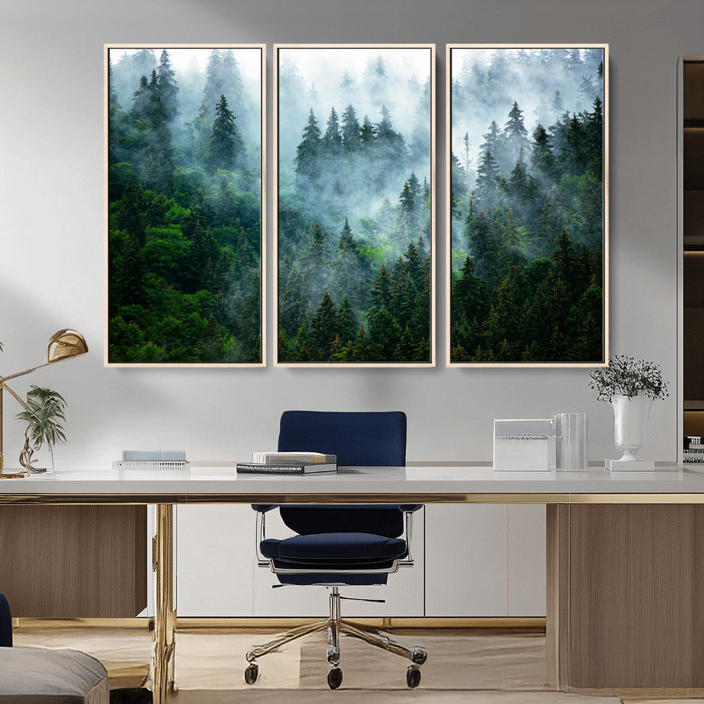 Misty Forest Wall Art Canvas Print | Framed Foggy Mountain Landscape