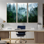 Misty Forest Wall Art Canvas Print | Framed Foggy Mountain Landscape