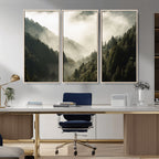 Misty Valley Wall Art: Foggy Forest Canvas Print