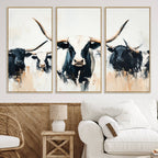Texas Longhorn Wall Art Canvas Print | Majestic Horned Bull in Black and White