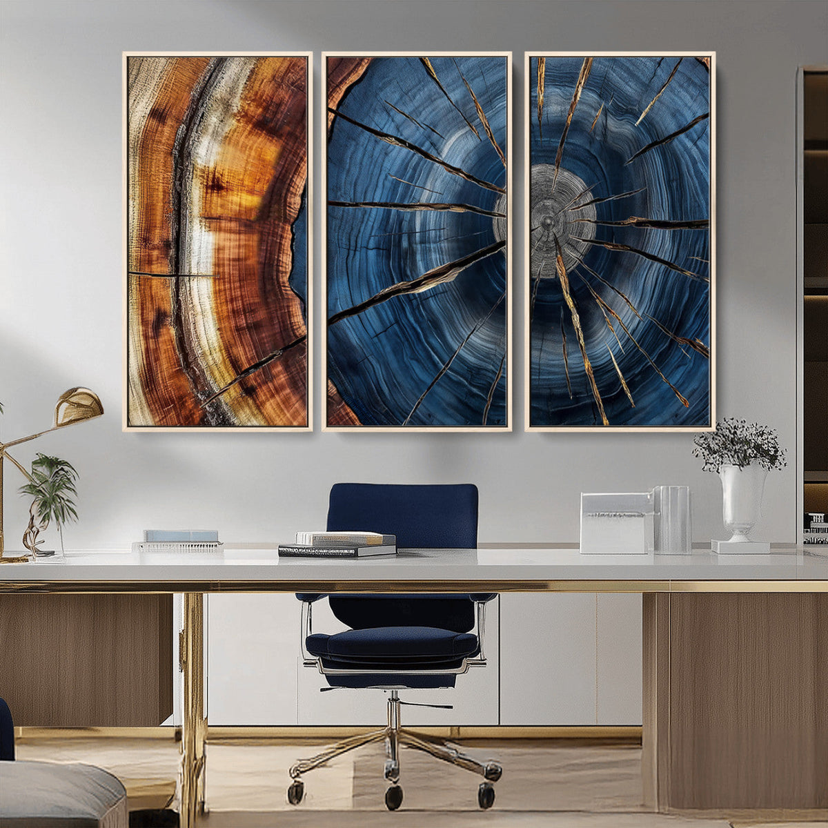 Framed Abstract Tree Ring Wall Art Print, Natural Rustic Wood Grain Canvas Print