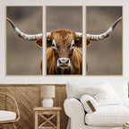 Texas Longhorn Wall Art Canvas Print | Rustic Brown Bull Western Decor