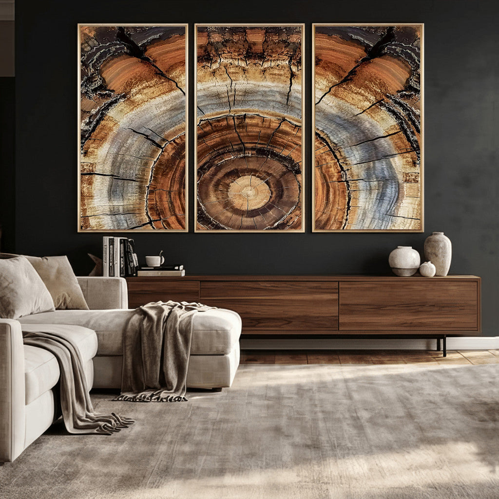 Tree Rings Wall Art Canvas Print, Rustic Wood Grain