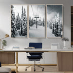 Snowy Pines Wall Art Canvas Print | Ski Lift in a Winter Forest